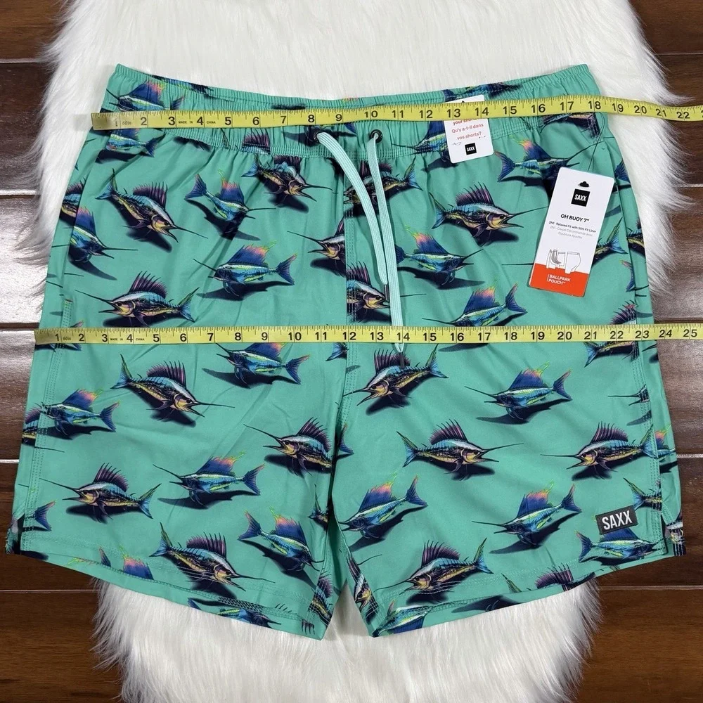 Saxx Men's Size XL‎ Fish Print Oh Buoy 2N1 Volley 7